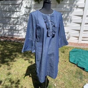 Draper James Chambray Ruffle Shirt Dress